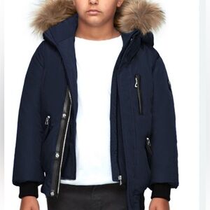 RUDSAK Navy Parka with Brown Faux Fur Trim EXCELLENT CONDITION